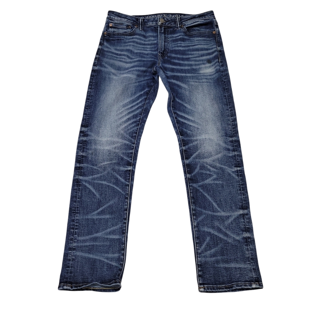 American Eagle Slim Straight Jeans Mens Size 33×32 Flawed Distressed Denim